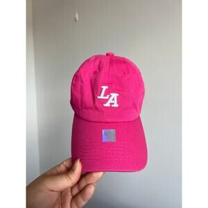 Hot Pink Cotton LA Embroidered Baseball Cap One Size California Effortless Summe